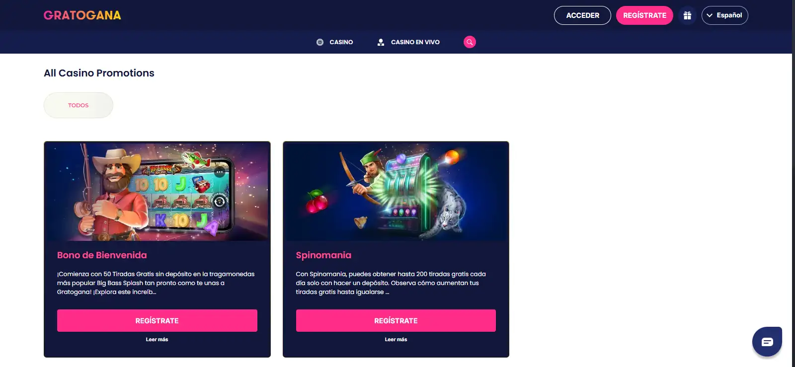 Sección de promociones de Gratogana con la oferta visible